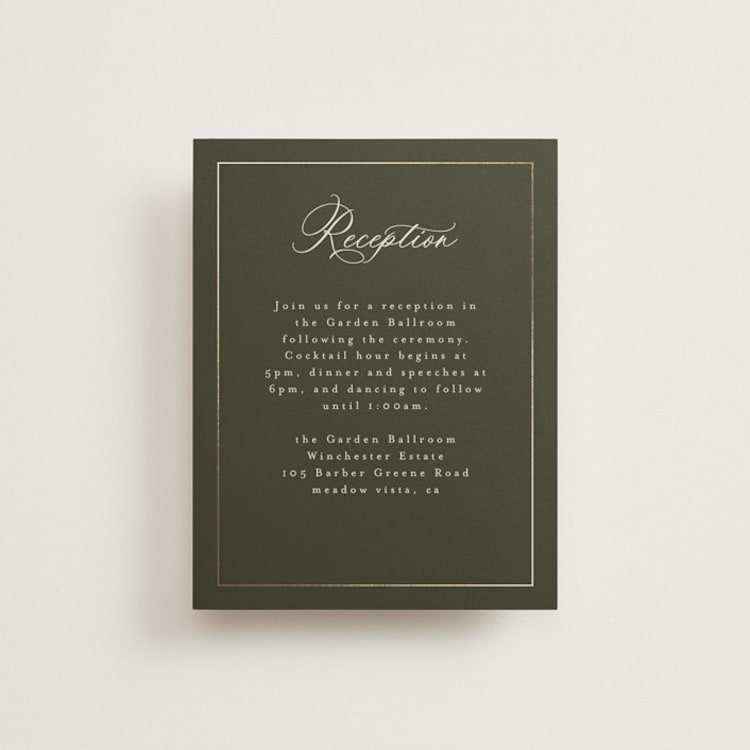 "Refined" - Reception Cards in Deep Olive by Nicole Walsh - Front