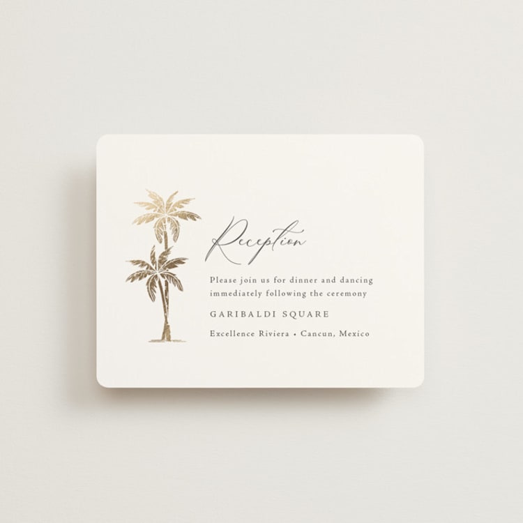"Palm Monogram" - Reception Cards in Leaf by Olivia Raufman - Front