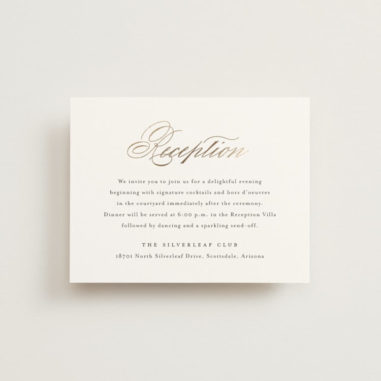"Gilded Ampersand" - Reception Cards in Cotton by Jennifer Postorino - Front