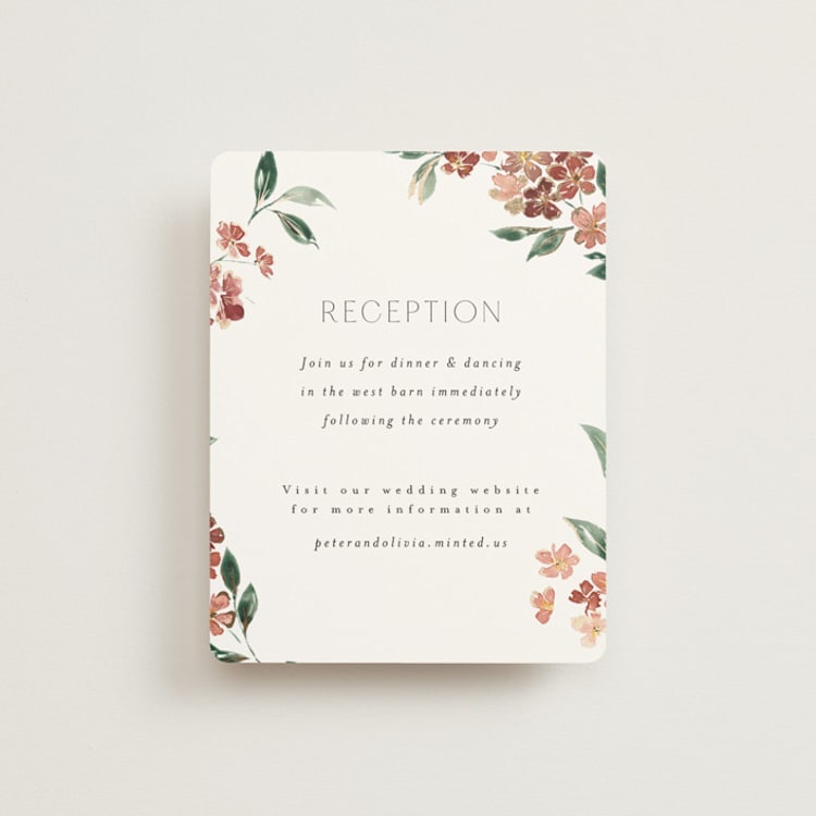 "Sweeping Vine" - Reception Cards in Dusty Rose by Itsy Belle Studio - Front
