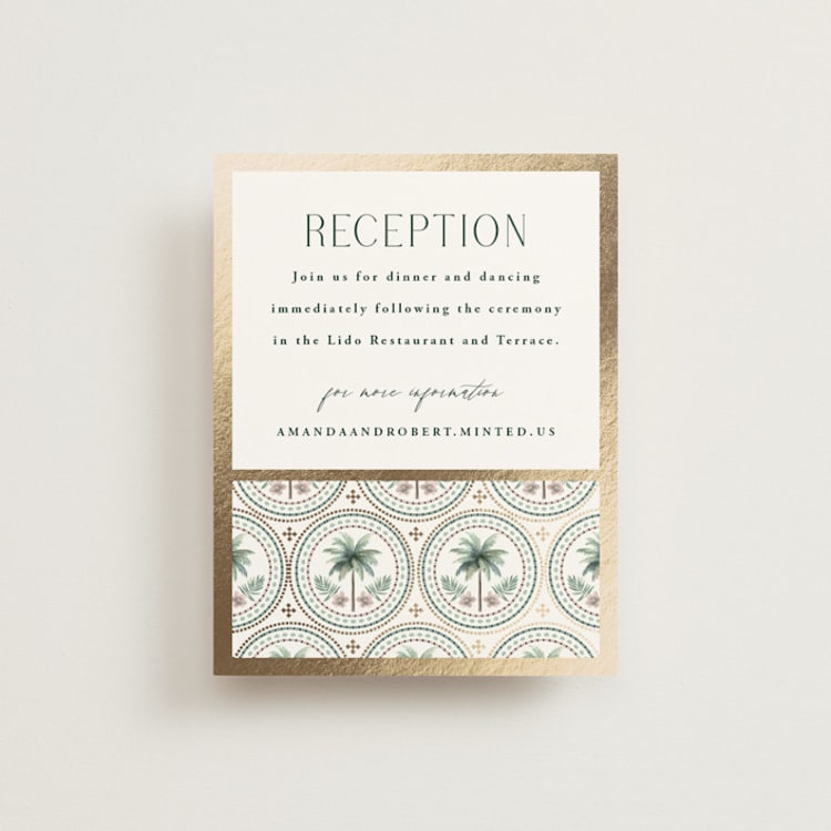 "Vintage Palms" - Reception Cards in Sand by Maria Alou - Front