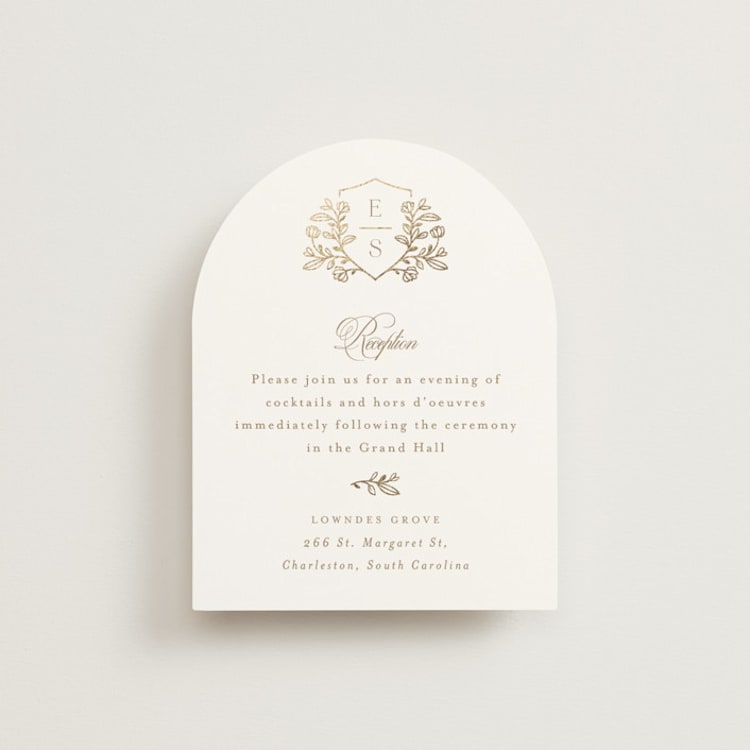 "Gold Crest" - Reception Cards in Ivory by Mansi Verma - Front