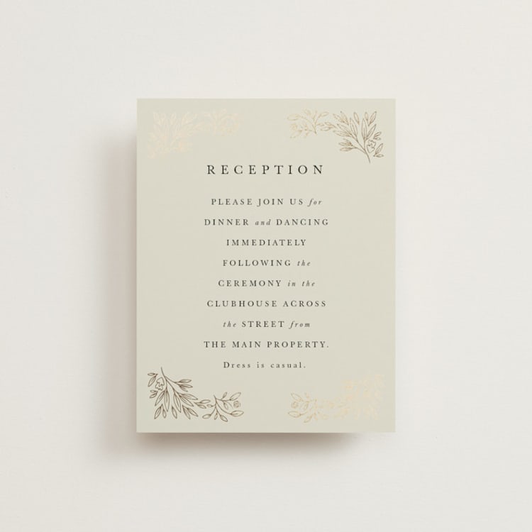 "Foil Botanical Frame" - Reception Cards in Taupe by Hannah Williams - Front