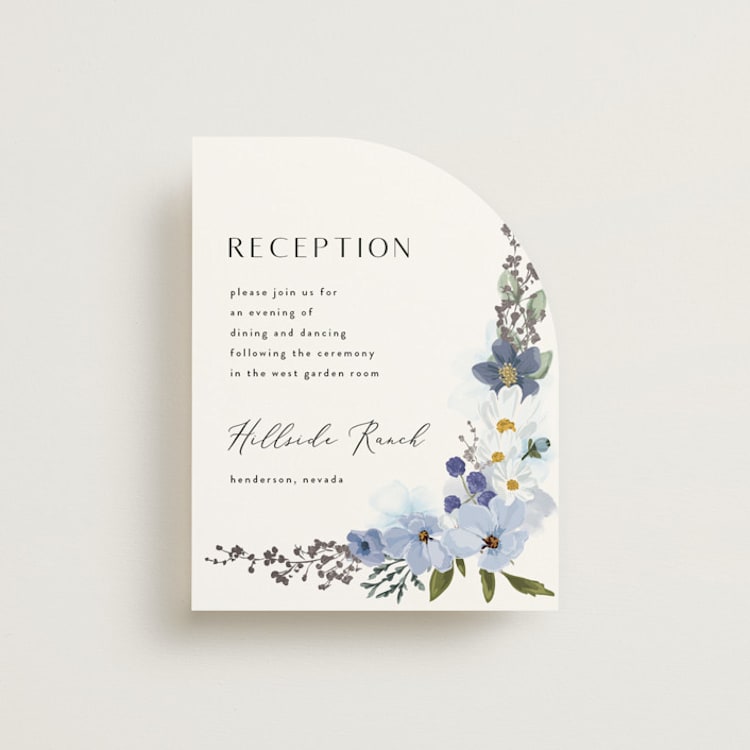 "Layered florals" - Reception Cards in Serenity by Susan Moyal - Front
