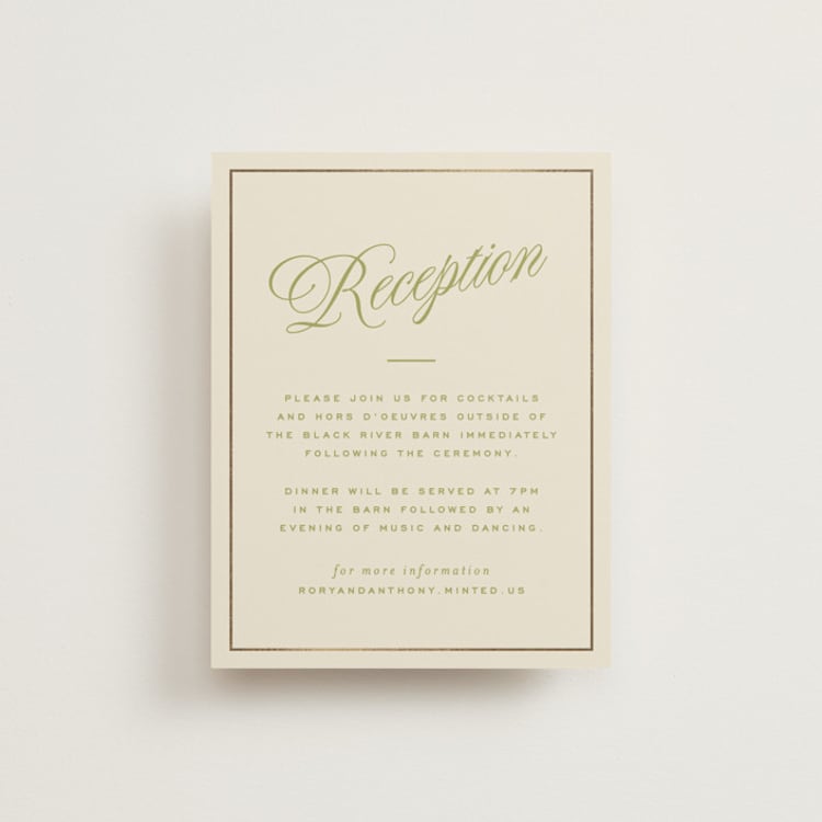 "rory" - Reception Cards in Olive by Ellen Schlegelmilch - Front