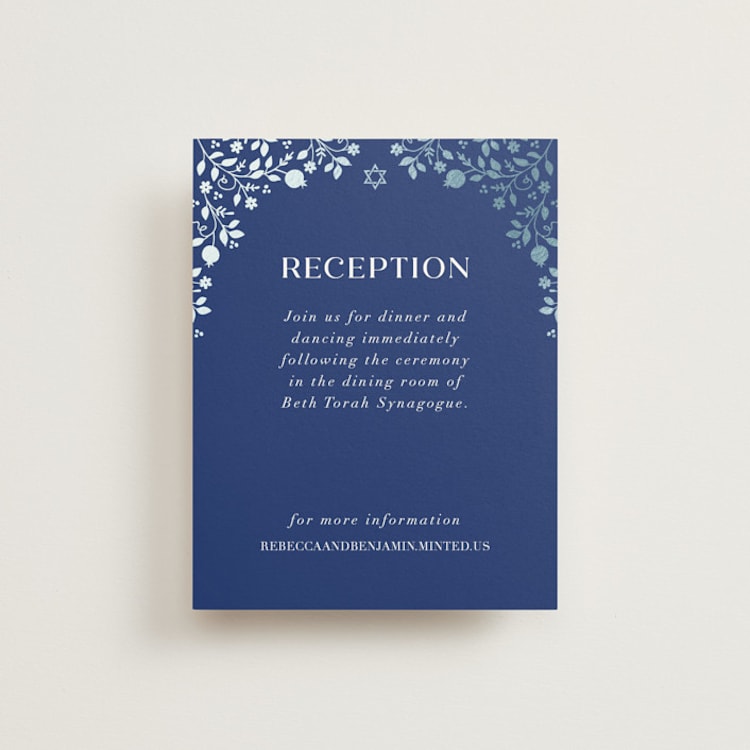 "Pomegranate Floral Frame" - Reception Cards in Royal by Nam Bourassa - Front