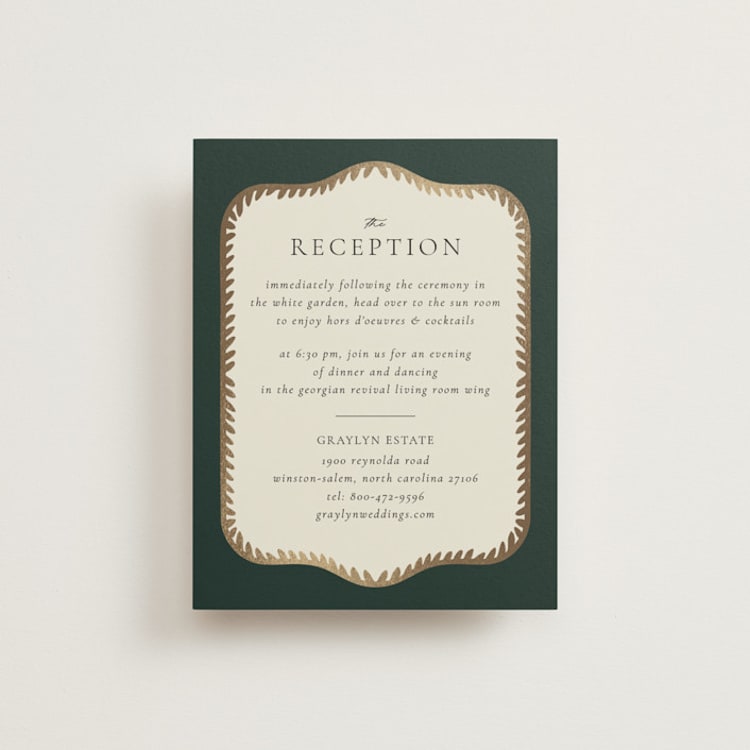 "Frame" - Reception Cards in Emerald by Jen Owens - Front