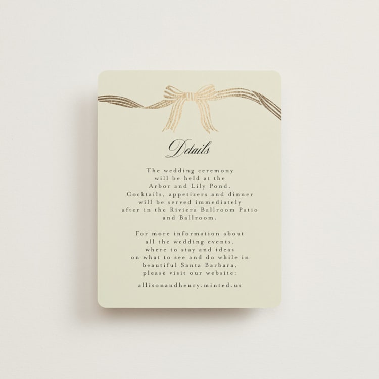 "All Tied Up" - Reception Cards in Champagne by Chris Griffith - Front