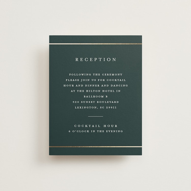 "Style and grace" - Reception Cards in Forest by Stacey Meacham - Front