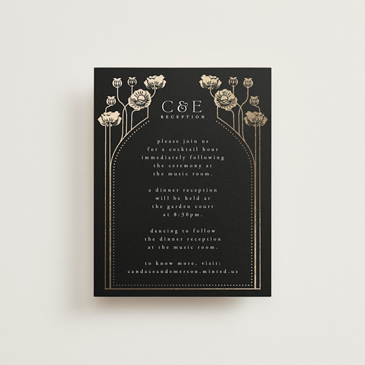 "Nouveau flowers" - Reception Cards in Onyx by Ana de Sousa - Front
