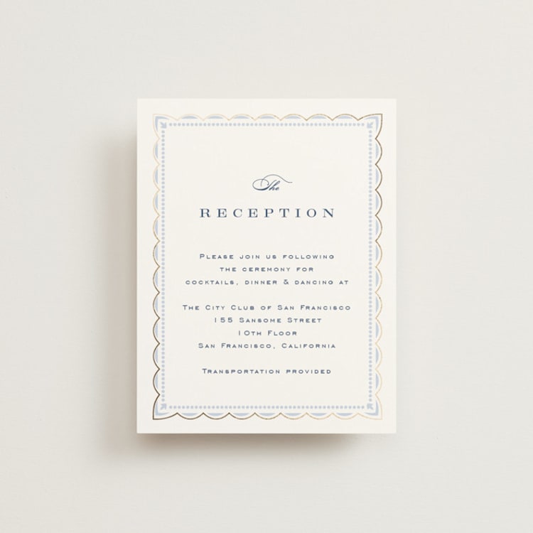 "Aurelia" - Reception Cards in Dusty Blue by Janean Hinger - Front