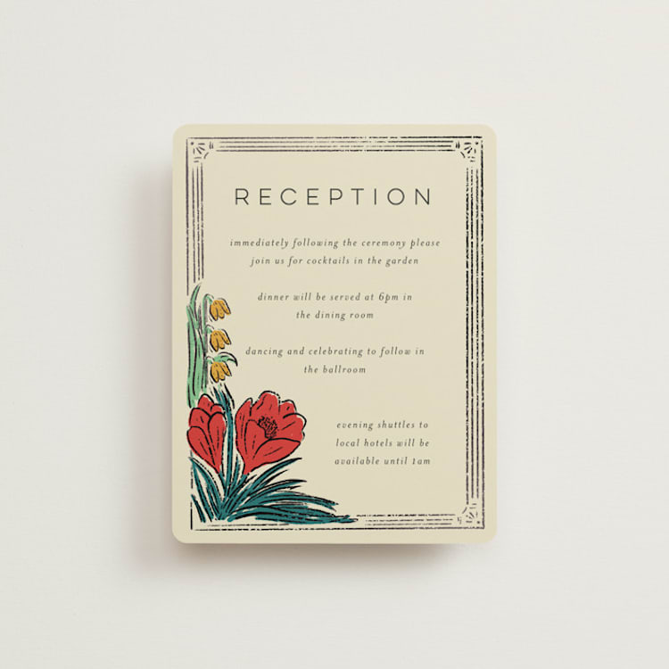 "Deco Spring Florals" - Reception Cards in Birch by Shiny Penny Studio - Front