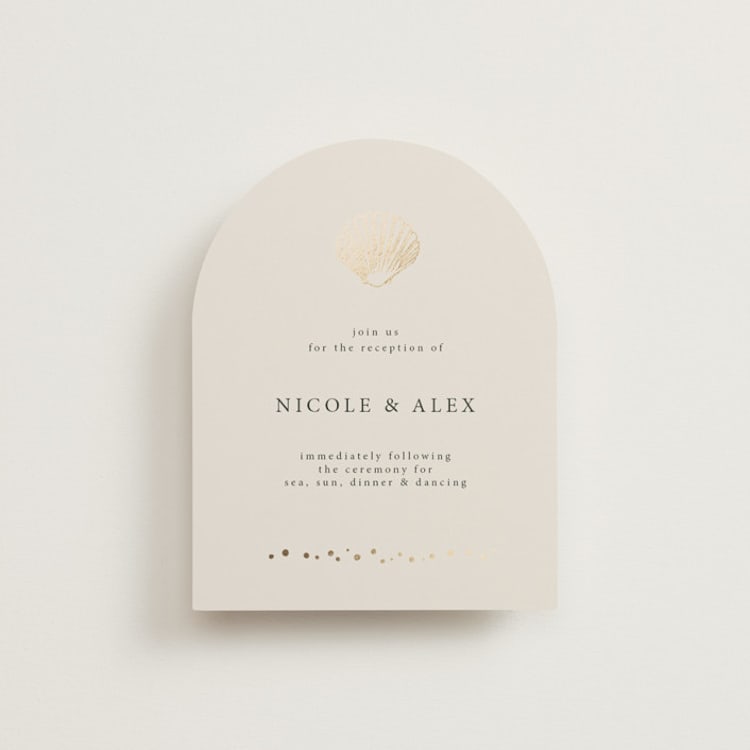 "Simple Seashell" - Reception Cards in Sand by Hannah Bowman - Front