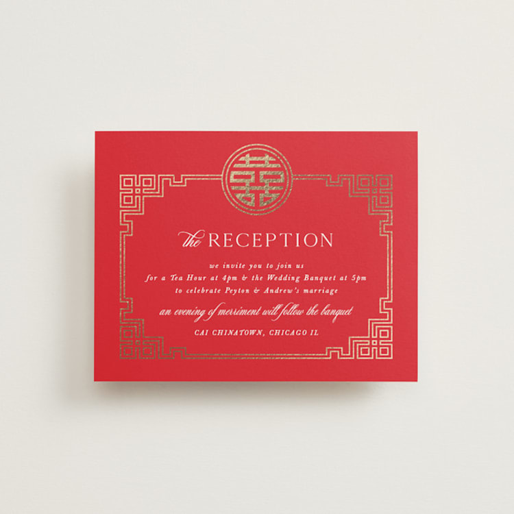 "HAPPINESS x 2" - Reception Cards in Ruby by Melanie Kosuge - Front