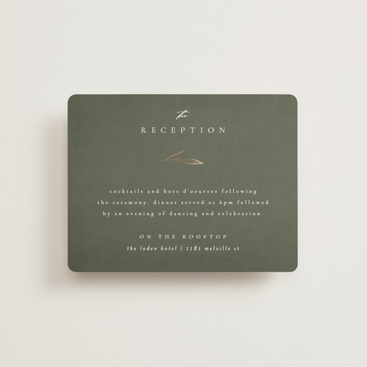 "Leaves" - Reception Cards in Moss by Kelly Schmidt - Front