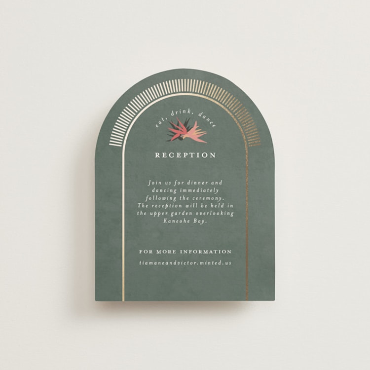 "Birds of Paradise" - Reception Cards in Coral by Julie Hebert - Front