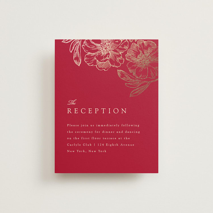 "Double Peony" - Reception Cards in Ruby by Janean Hinger - Front