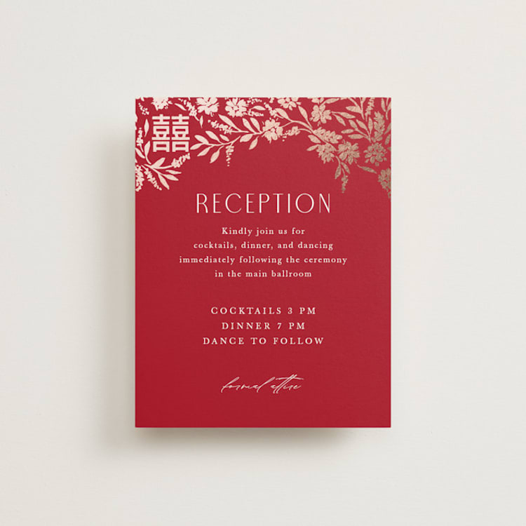 "Garden Vines" - Reception Cards in Ruby by Yaling Hou Suzuki - Front