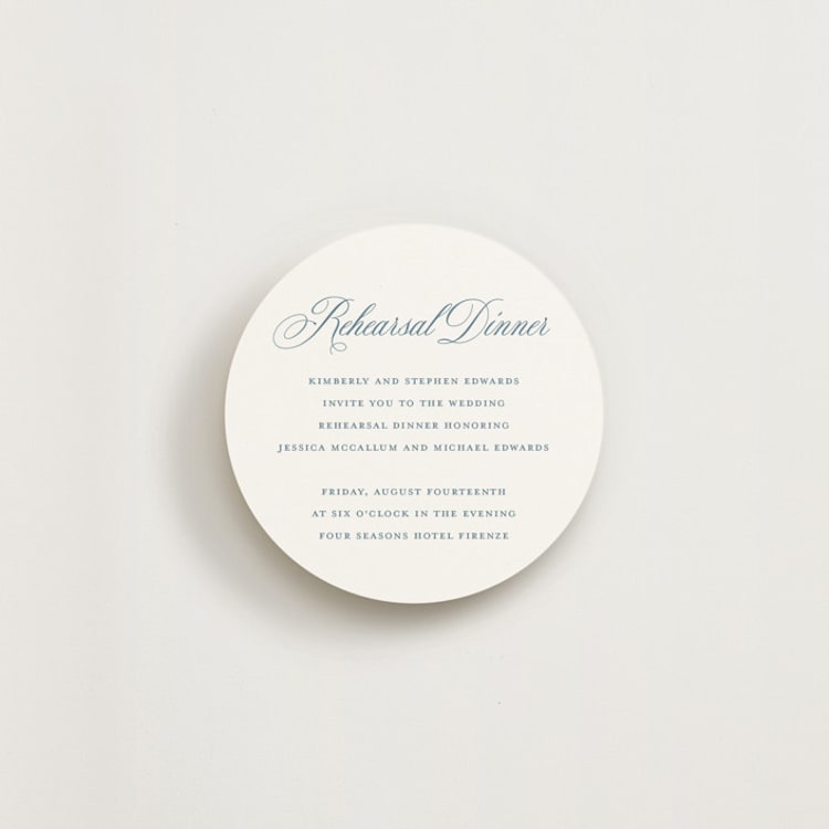 "Empire" - Rehearsal Dinner Cards in Dusty Blue by Jennifer Postorino - Front