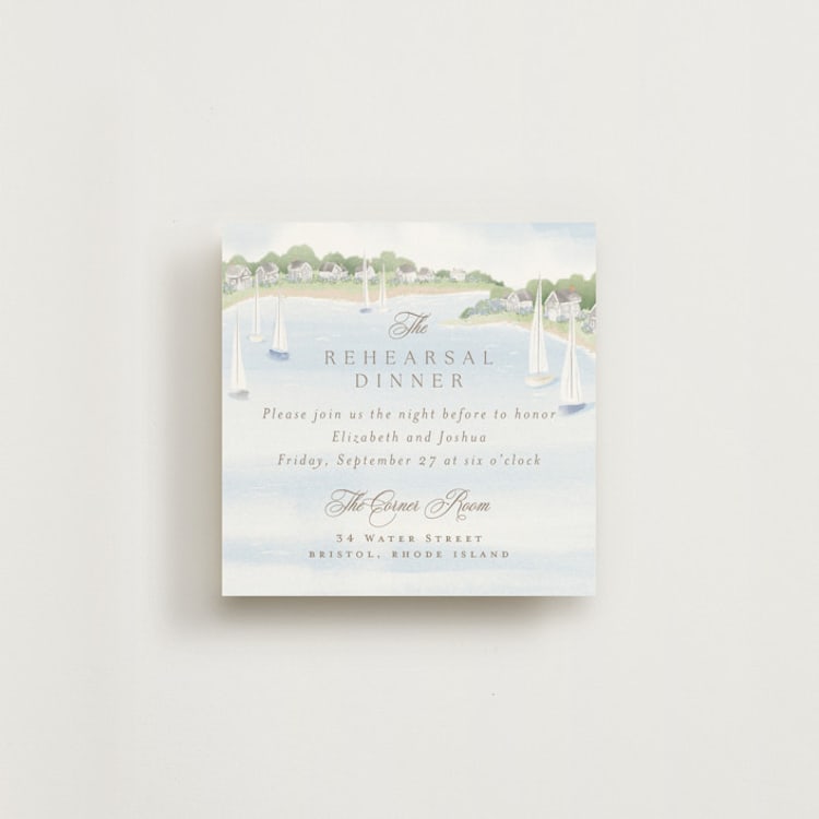 "Bristol" - Rehearsal Dinner Cards in Aqua by Jennifer Wick - Front