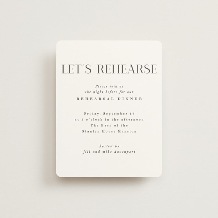"Everly" - Rehearsal Dinner Cards in Snow by Hooray Creative - Front