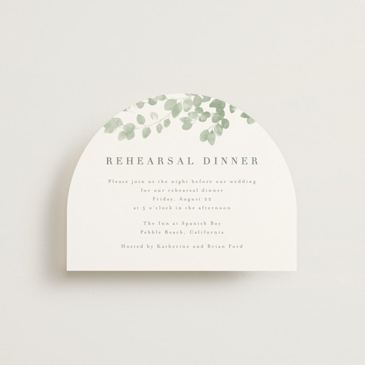 "Vining" - Rehearsal Dinner Cards in Eucalyptus by Kristie Kern - Front