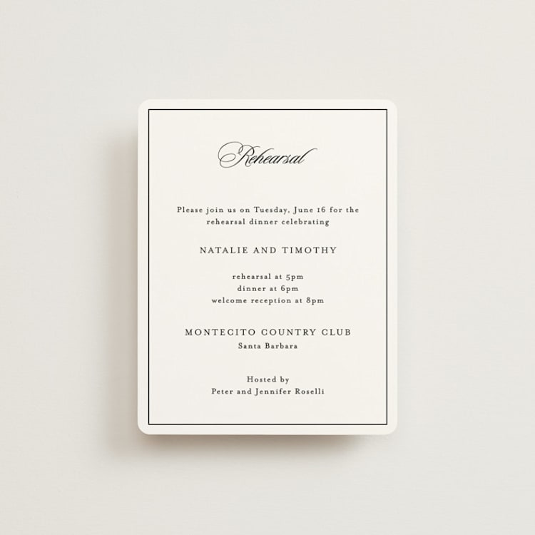 "Sincerity" - Rehearsal Dinner Cards in Noir by Kimberly FitzSimons - Front