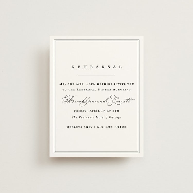 "Overlapping" - Rehearsal Dinner Cards in Noir by Amy Kross - Front
