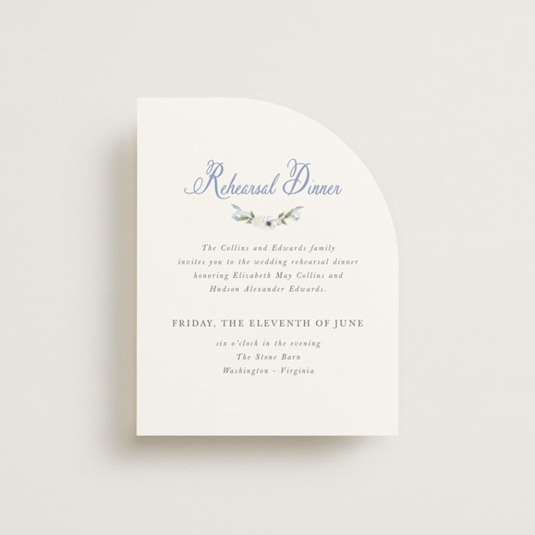 "Sweethearts" - Rehearsal Dinner Cards in Periwinkle by Design Lotus - Front