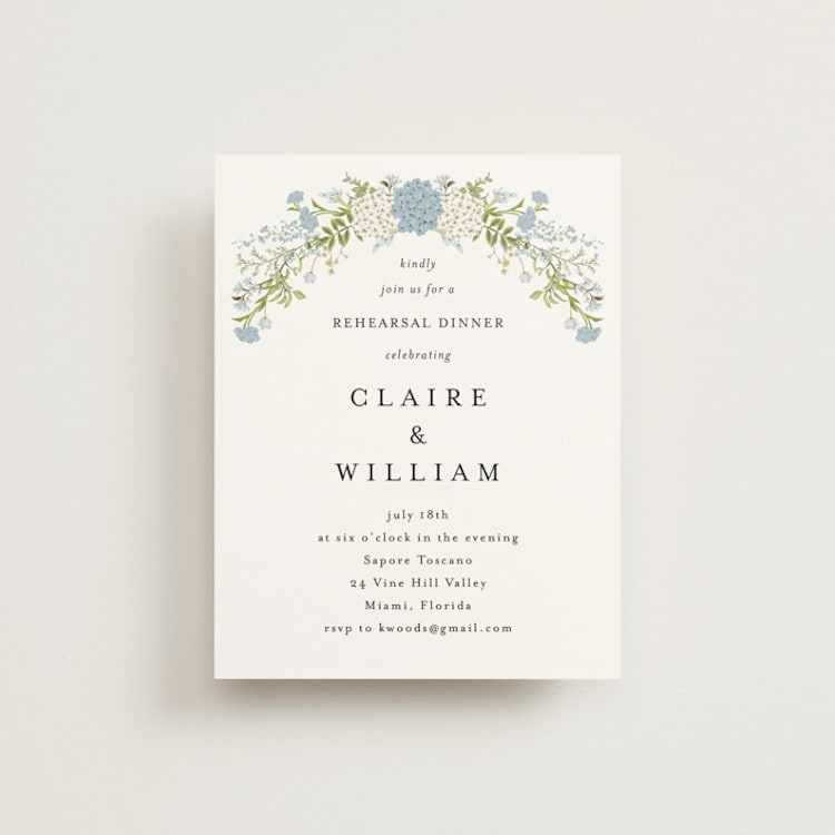 "Wedgewood" - Rehearsal Dinner Cards in Cerulean by Susan Moyal - Front