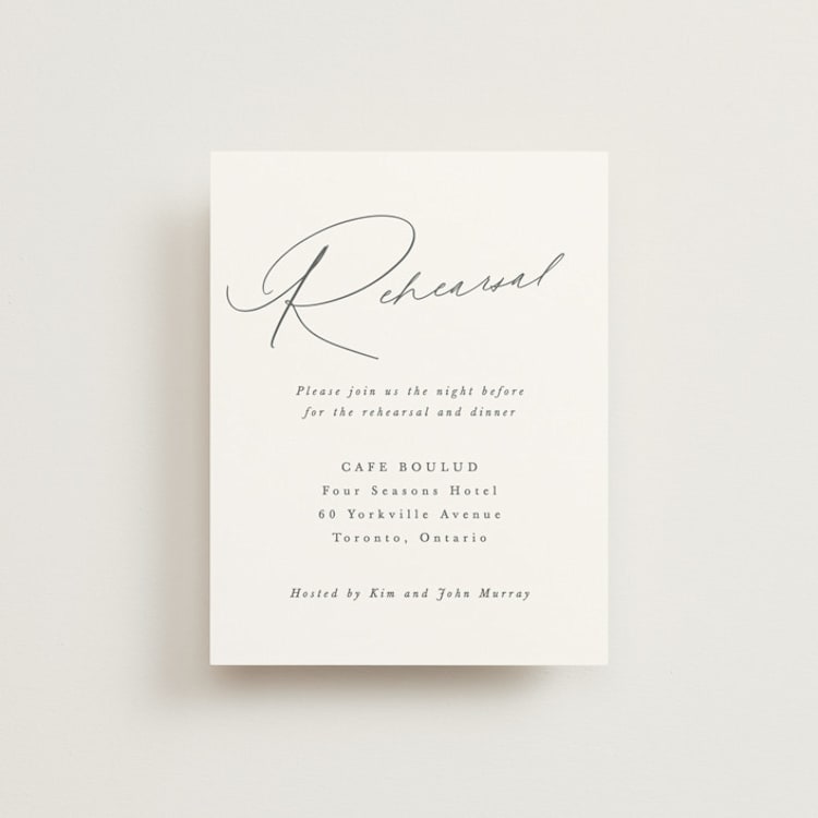 "Scripted Names" - Rehearsal Dinner Cards in Pearl by Hooray Creative - Front