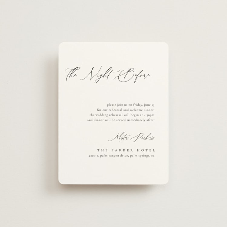 "Corner" - Rehearsal Dinner Cards in Silk by Kelly Schmidt - Front