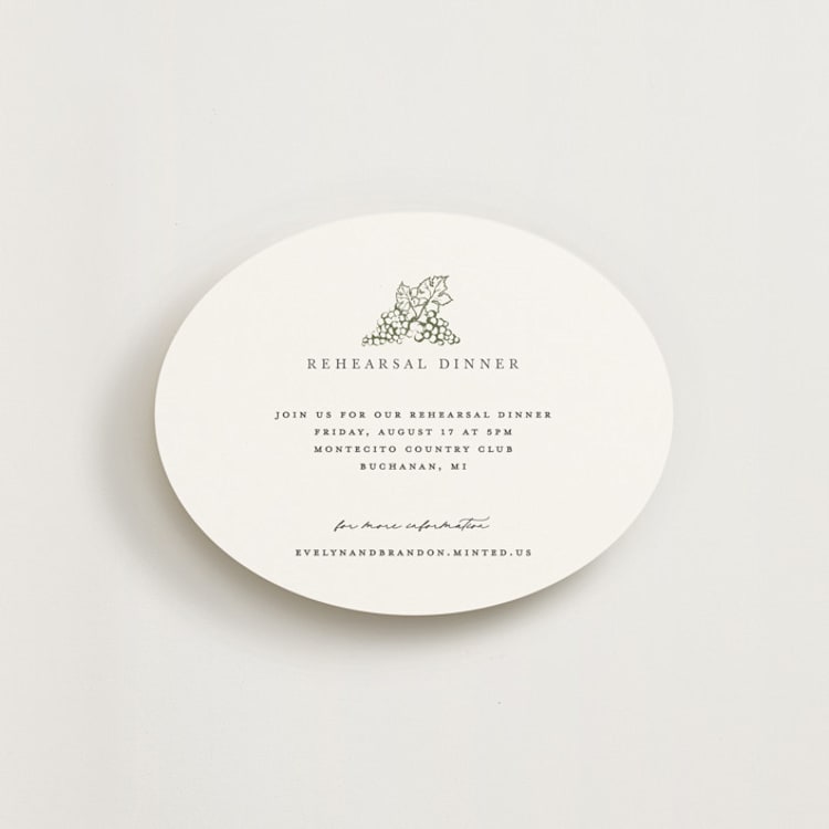 "Vineyard" - Rehearsal Dinner Cards in Olive by Sarah Brown - Front