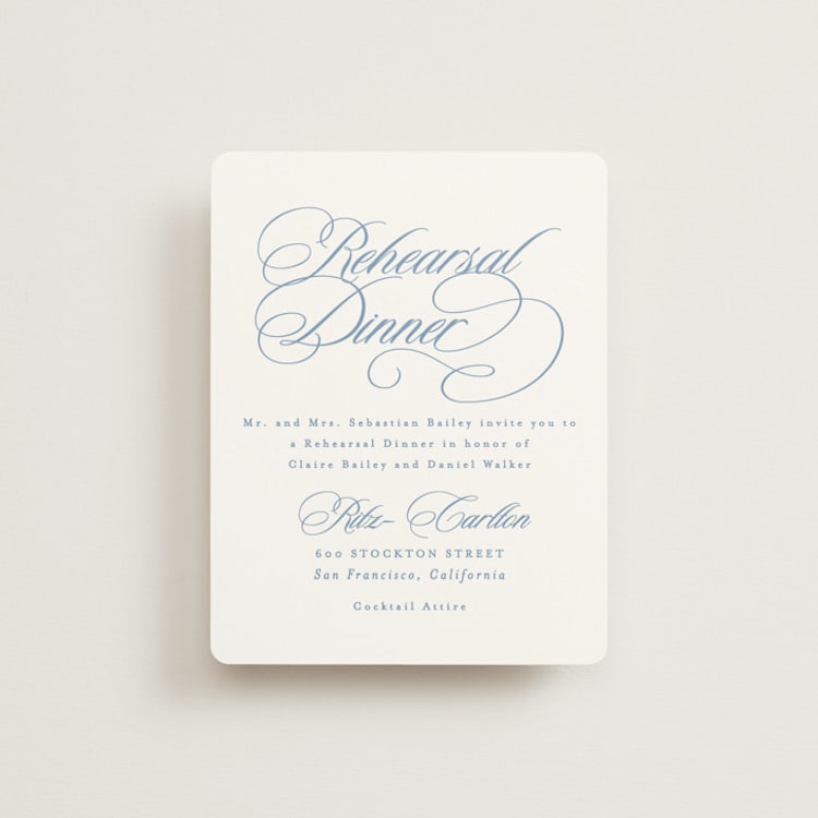 "Aristocratic" - Rehearsal Dinner Cards in Sky by Creo Study - Front