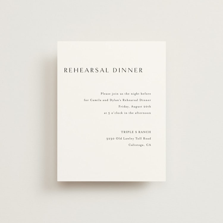 "Graceful" - Rehearsal Dinner Cards in Onyx by Jennifer Postorino - Front