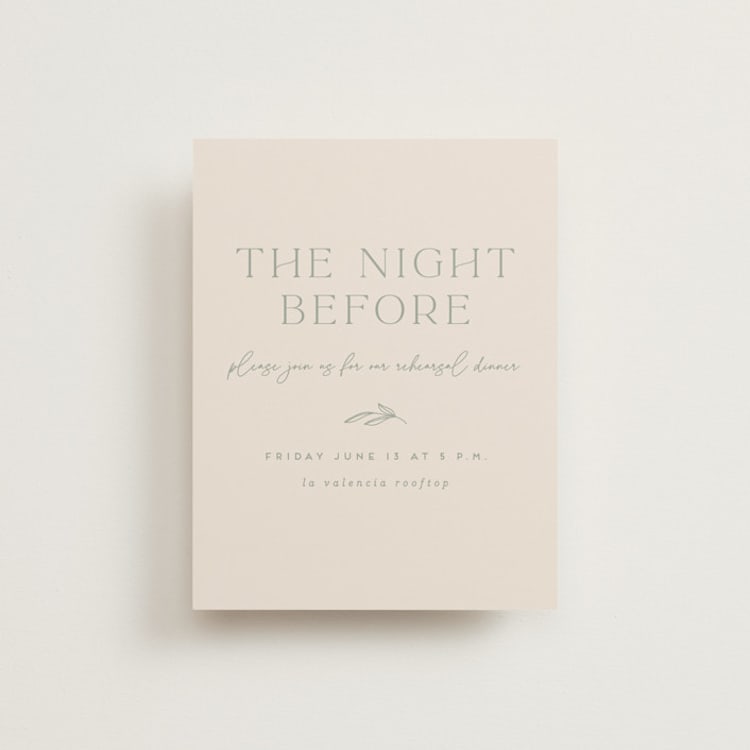 "Soft Arch" - Rehearsal Dinner Cards in Sage by Erica Krystek - Front