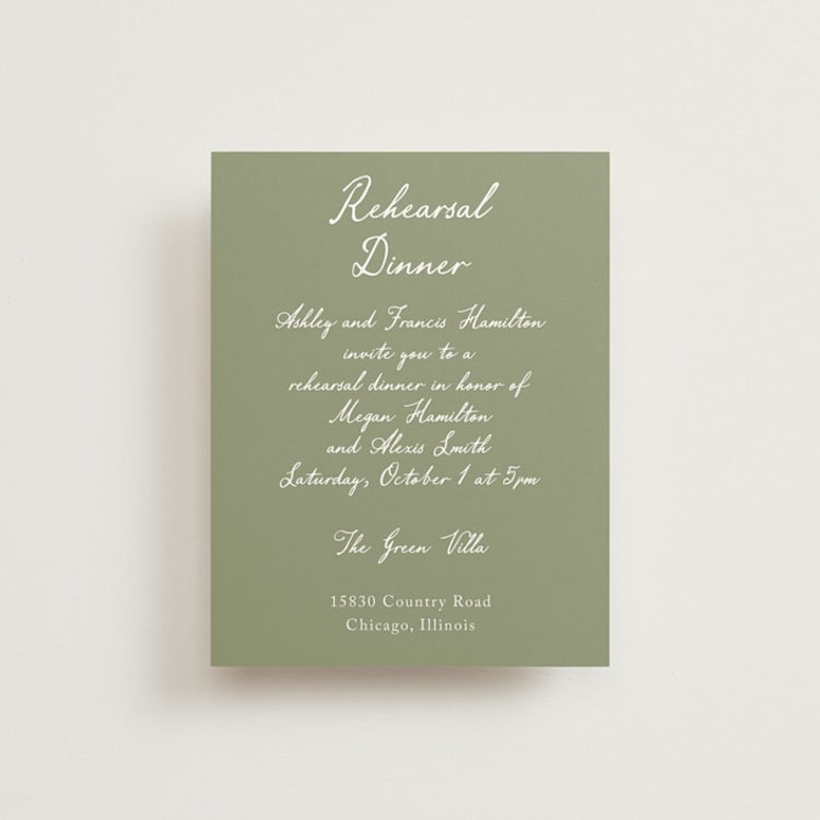 "Handwritten" - Rehearsal Dinner Cards in Moss by Cass Loh - Front