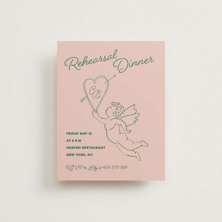 "Crazy Little Thing Called Love" - Rehearsal Dinner Cards in Avocado by Helena Vitto - Front