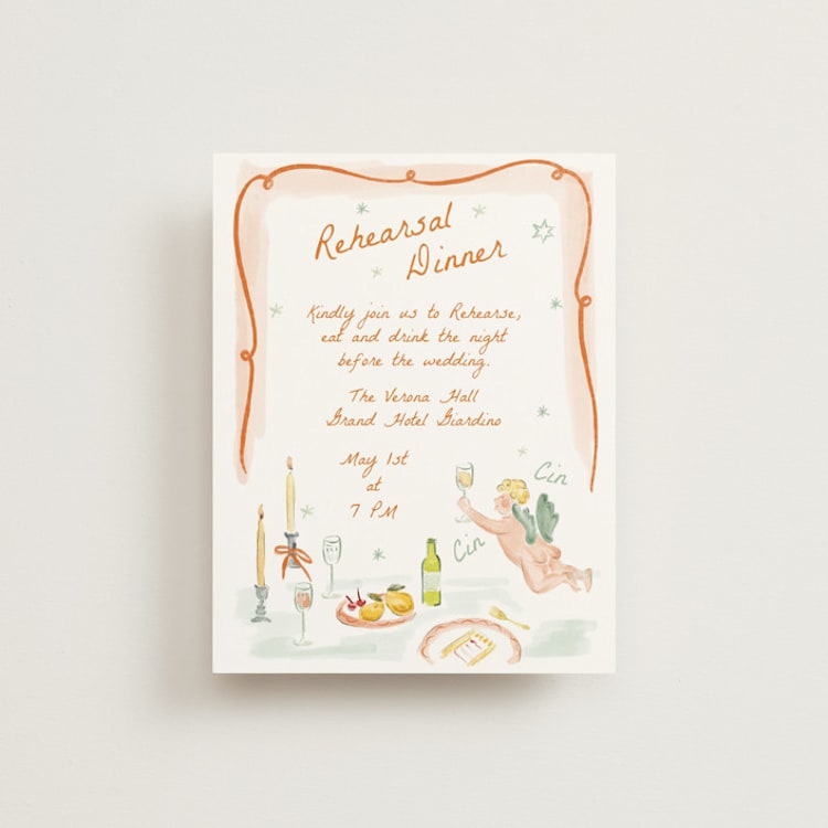 "Giardino" - Rehearsal Dinner Cards in Flame by Pati Cascino - Front