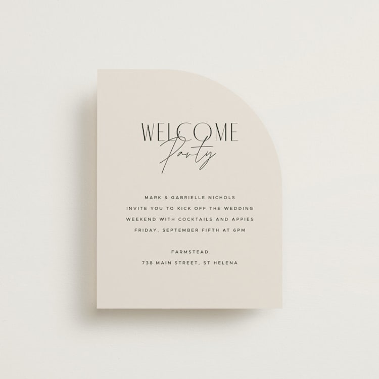 "Arabilla Overlap" - Rehearsal Dinner Cards in Linen by Kelly Schmidt - Front