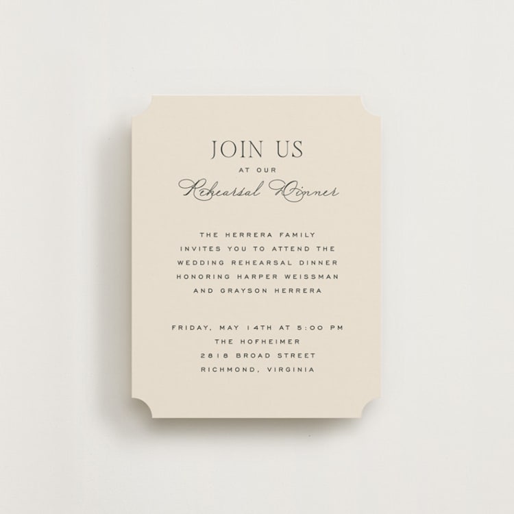 "Tendu" - Rehearsal Dinner Cards in Creme by Carly Reed Walker - Front