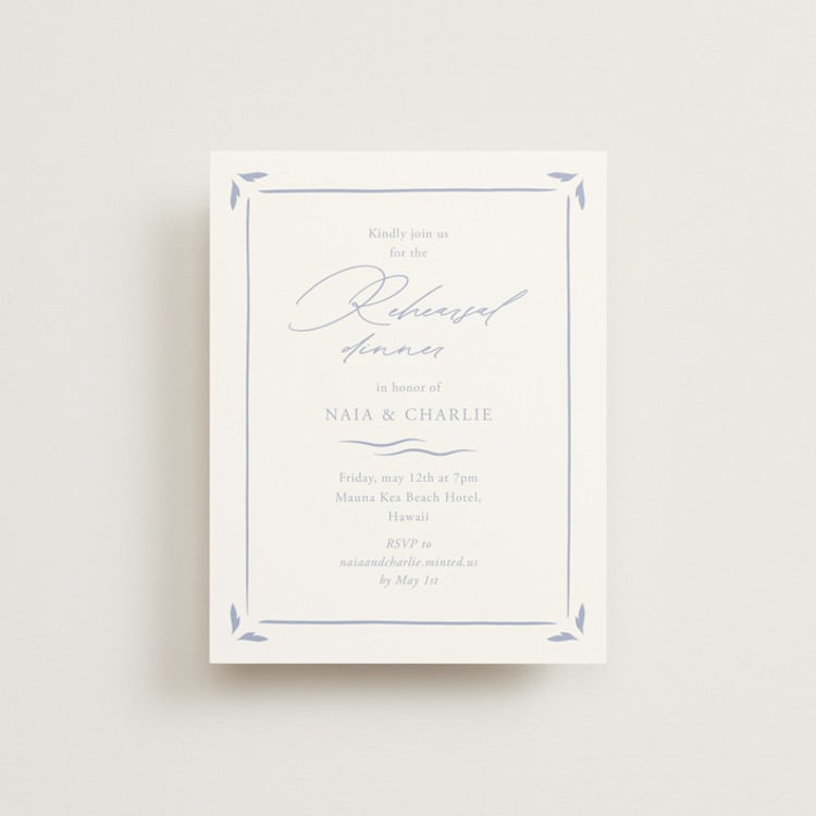 "Ocean Dreams" - Rehearsal Dinner Cards in Pale Cerulean by Sabrin Deirani - Front