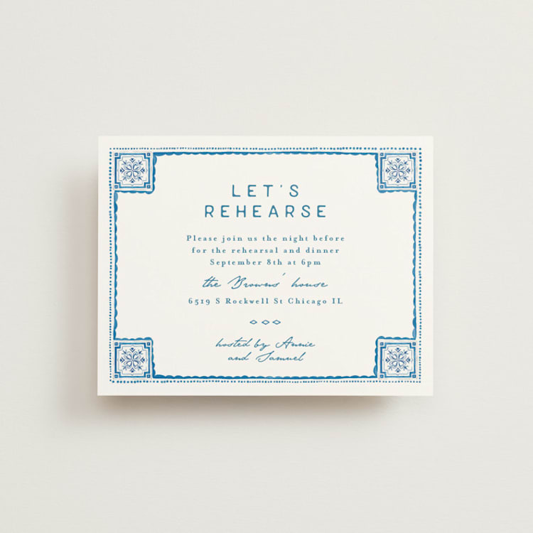 "watercolor tile" - Rehearsal Dinner Cards in Navy by Anastasia Makarova - Front