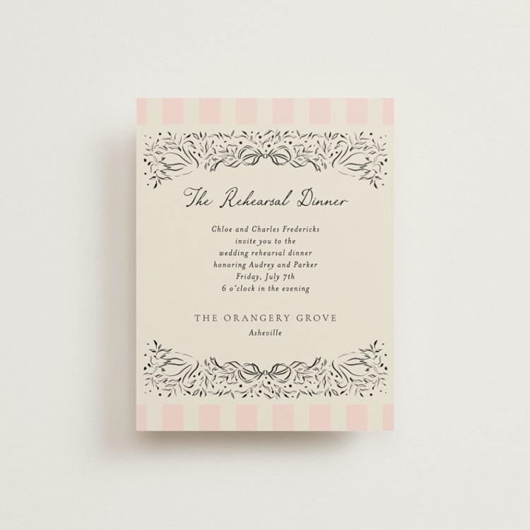 "Hand Illustrated Crest" - Rehearsal Dinner Cards in Peony by Jackie Crawford - Front