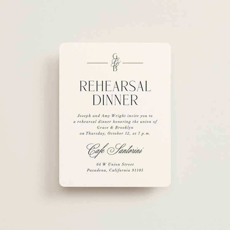 "Grand Scale" - Rehearsal Dinner Cards in Caviar by Olivia Raufman - Front