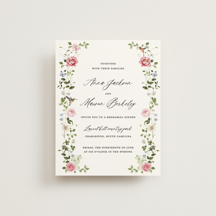 "Ornate" - Rehearsal Dinner Cards in Peony by Sarah Knight - Front