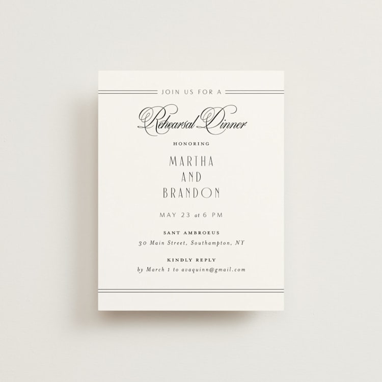 "Black Tie Elegance" - Rehearsal Dinner Cards in Tuxedo by Nicoletta Savod - Front