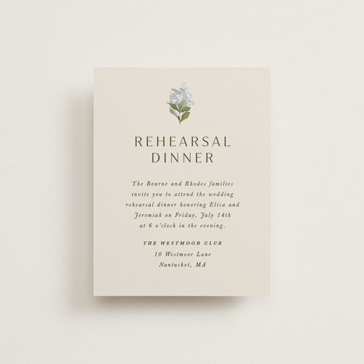 "Blockprint" - Rehearsal Dinner Cards in Almond by Olivia Kanaley Inman - Front