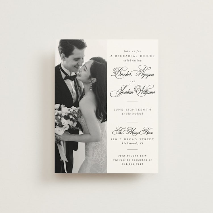 "Side by Side" - Rehearsal Dinner Cards in Tuxedo by Orasie - Front