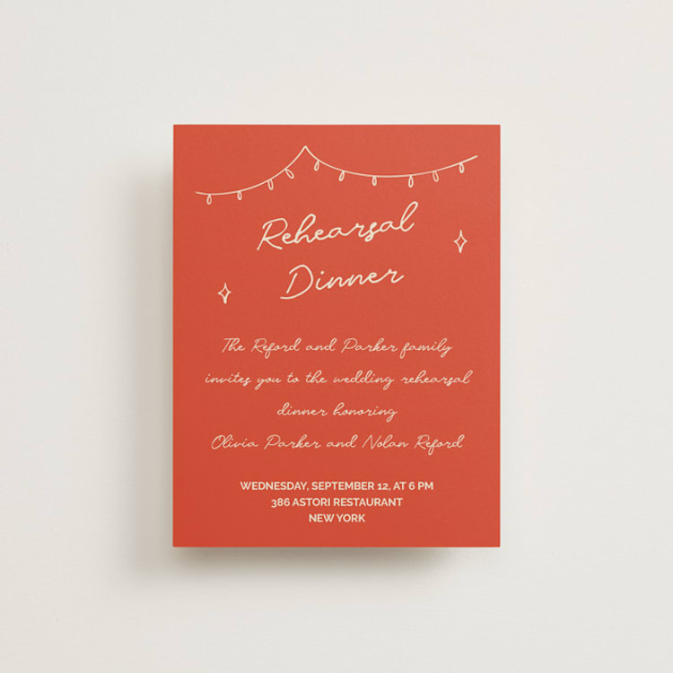 "Party On!" - Rehearsal Dinner Cards in Sangria Spark by Zove Ahhh - Front